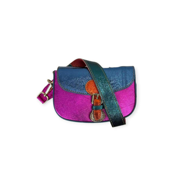 Bolso Bandolera de Piel Multicolor para Mujer con Solapa de Botón y Cremallera.