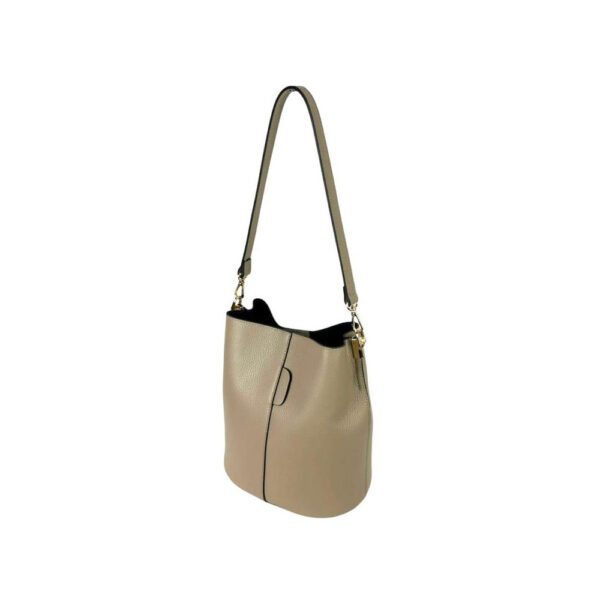 Bolso de Hombro en Piel para Mujer con Cierre de Botón + Tira Bandolera Ajustable y Extraíble con Acabados en Piel