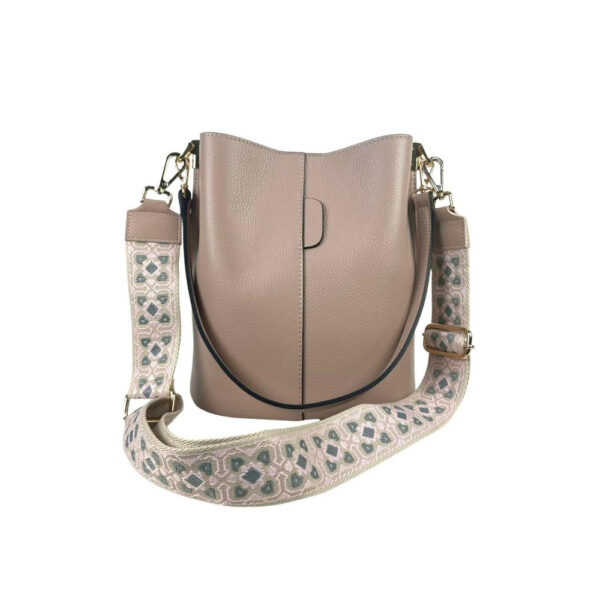 Bolso de Hombro en Piel para Mujer con Cierre de Botón + Tira Bandolera Ajustable y Extraíble con Acabados en Piel.